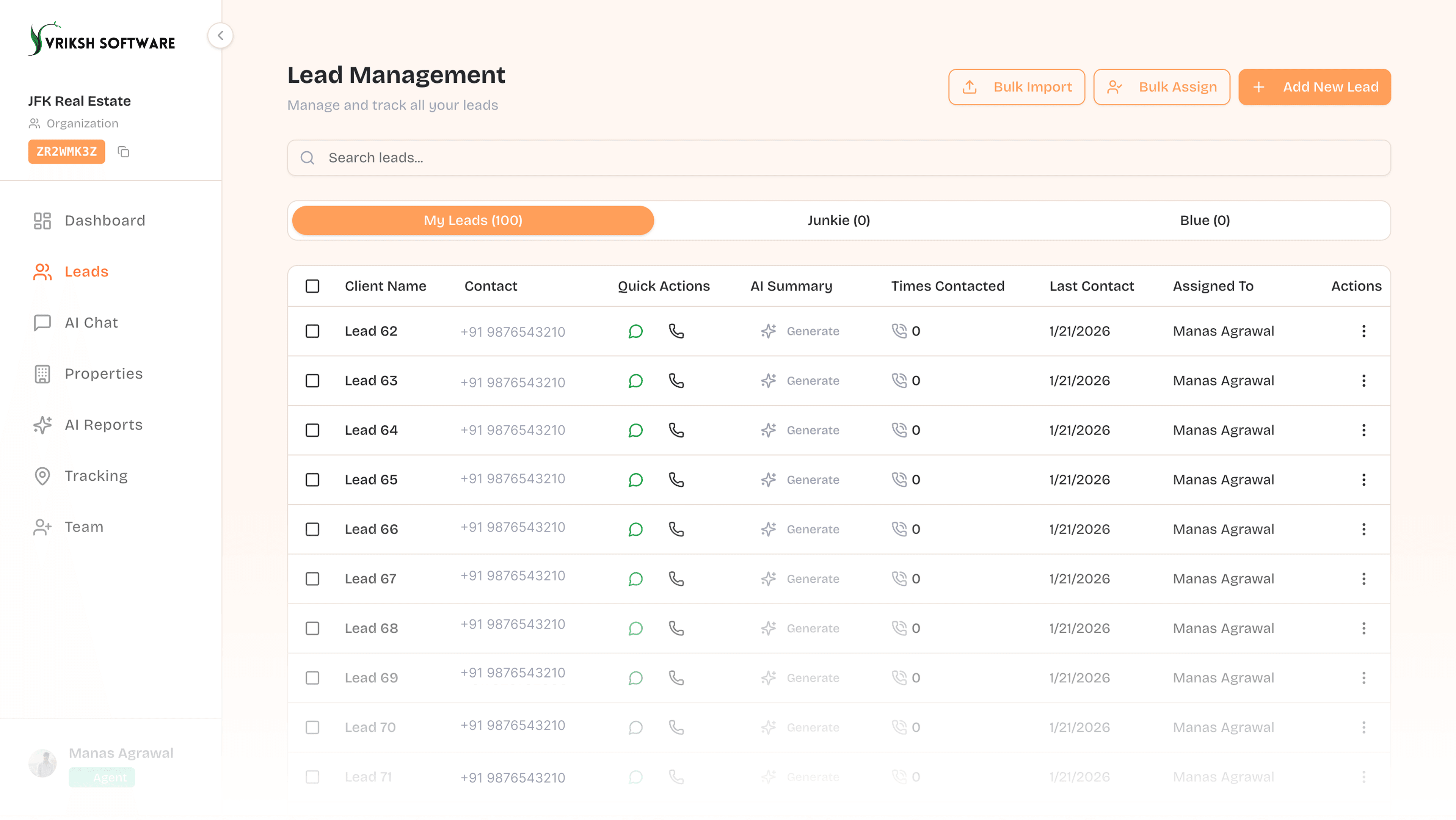 Vriksh CRM Dashboard
